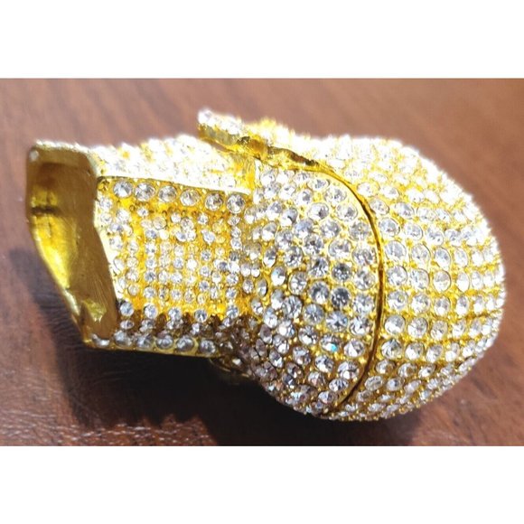 Golden Skull Trinket Jewelry Box with Stunning Rhinestone? Appx 2.75x2x2.5" - Picture 8 of 16